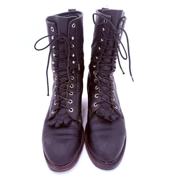 Vintage Men\'s Black Kiltie Packers Western Leather Boots Size 10D main image 10